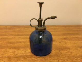 Antique Vintage Rare Perfume Blue Glass Bottle With Pump