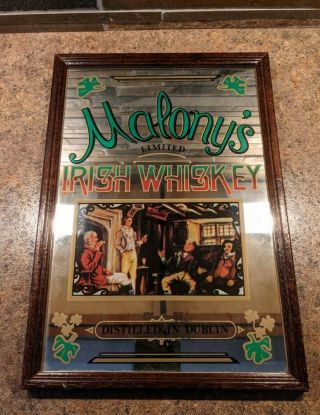 Vintage Malony’s Limited Irish Whiskey Dublin Bar Mirror - 9x13 - Rare