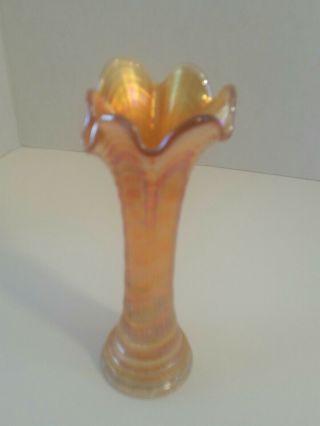 Antique Imperial Ripple Carnival Glass Vase Marigold Orange Peach,  Iridescent