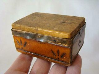 Antique Primitive Miniature Folk Art Hand Made Box,  Pyrography,  Doll Teddy Bear