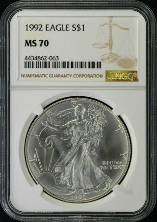 1992 $1 American Silver Eagle Ngc Ms70 Rare