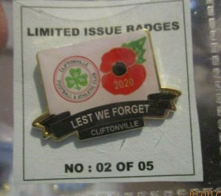 Cliftonville Limited Edition 2020 Rare Coloured Poppy Badge