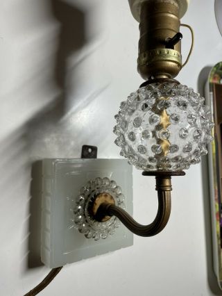 Vintage Glass And Brass Wall Mount Sconce Light Fixture For Parts/project