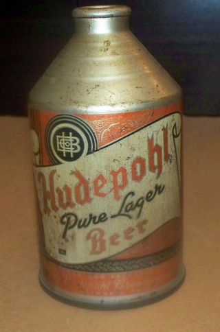 Vintage Hudepohl Pure Lager Beer Crowntainer Cone Top 12 Oz Beer Can Rare