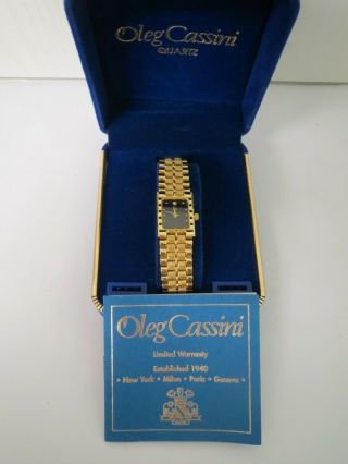 Oleg Cassini Ladies Watch Diamond Black Face Gold Dial - Box Pre - Owned