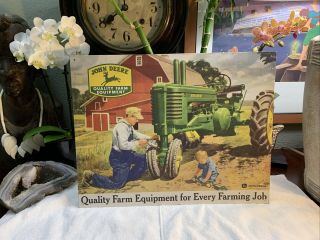 Quality Farm Equipment John Deere Logo Yellow/green Metal Sign Rare Vintage