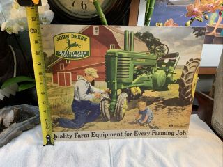 Quality Farm Equipment John Deere Logo Yellow/Green Metal Sign RARE Vintage 2