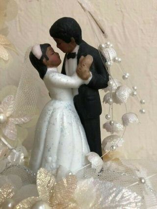 Vintage Bride & Groom Wedding Cake Topper W/ Flowers Lomey Mfg Usa Unique Htf
