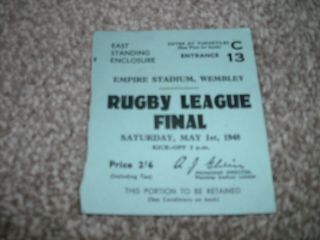 Rare Vintage 1948 Rugby League Challenge Cup Final Ticket Bradford N V Wigan