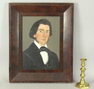 A Rare Prior - Hamblin School 19th C Folk Art Portrait Of Young Man Frame