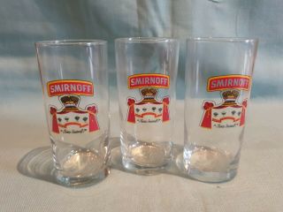 Vintage Set Of 3 Matching Smirnoff Branded Hi - Ball Mixer Tumbler Glasses Rare Gc