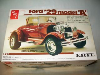 Vintage Amt 29 Ford Model A Car Model Kit.  Stock Or Custom.  Box.  Instruct.  1/25.  Nr