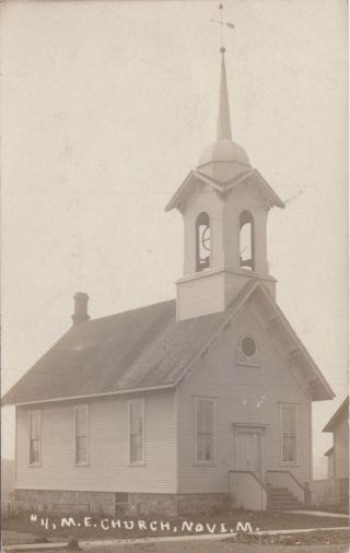 Se Novi Mi Rppc 1910 Rare Novi Historic Church & Bell Tower Village M.  E.  Church