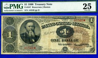 1890 $1 Treasury Note ( (ornate Back))  Pmg 25 - Fr - 347 - Rare 4 - Digit A6348