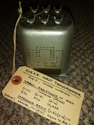 Rare Find Western Electric 208ae Input Transformer Coil Ret Relay Union