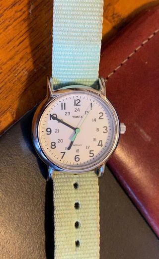 30mm Silver Tone Timex Watch,  Lime Green Strap And Second Hand,  Indiglo