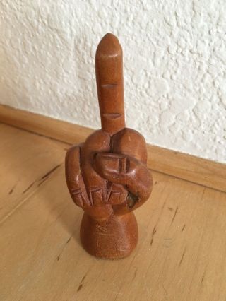 Vintage Or Antique Small Carved Wooden Middle Finger Statue Sculpture,  The Bird
