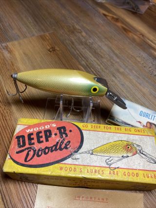 Vintage Fishing Lure Wood’s Deep R Doodle W/box Tough Old Wood Bait