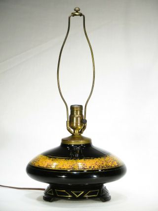 Antique Vintage Cast Glass Reverse Painted Table Lamp 20 " Tall