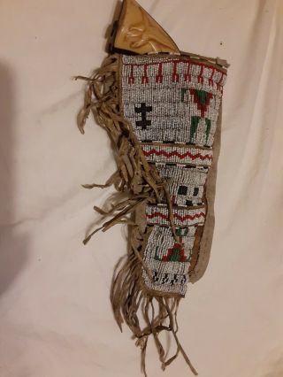 Rare 19th C Northern Plains Native American Beaded Colt Pistol Scabbard Holster