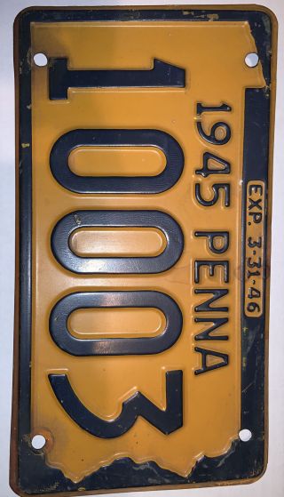 1945 Rare Pennsylvania License Plate Pa Antique (ww2 Era) 10003