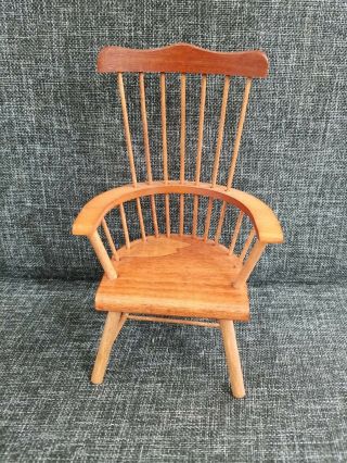 Vintage Miniature Dollhouse Wooden Chair Spindle Back Windsor Style 6.  5 " Tall