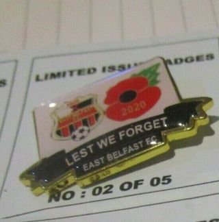 East Belfast Fc Limited Edition Ultra Rare Coloured Large Poppy Badge