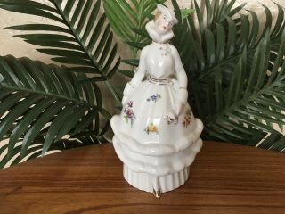 Antique German Lady Figural Porcelain Figurine Vase With Hand Painted Flowers