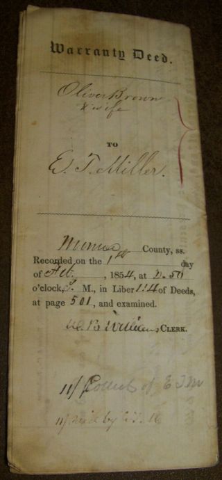 1853 Antique Chili Ny Land Indenture Deed Legal Document Oliver Brown Miller