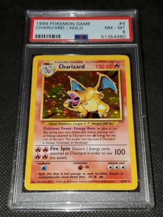 Pokemon Base Set Psa 8 Unlimited Charizard 4/102 Holo Rare 1999