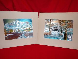 2 - Vintage Fjw Dufex Foil Art Prints - One Signed By Donald Greig - England
