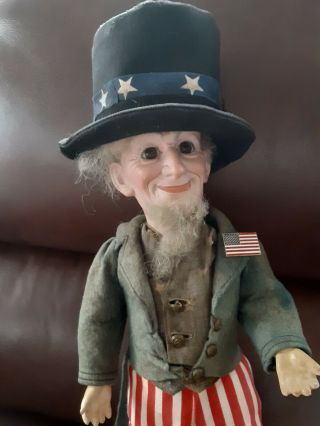 Uncle Sam S3 Bisque Head C.  O.  D.  Rare 13 Inch German Cabinet Size Antique Doll