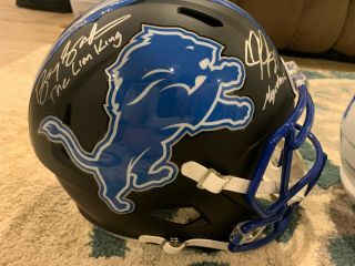 Rare Duel Signed Barry Sanders & Calvin Johnson Autograph Full Size Lions Helmet