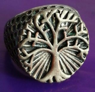 Ancient Medieval Silvered Ring Rare Tree Of Life