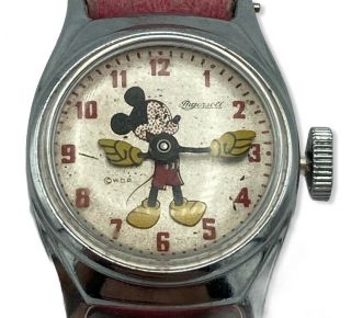 Vintage Us Time Walt Disney Mickey Mouse Mechanical Watch Ingersoll Pink