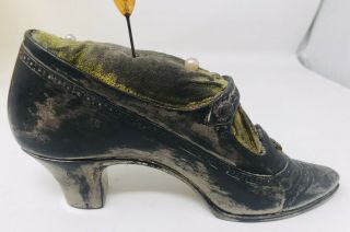 Antique Pewter Metal Victorian Ladies Shoe Pin Cushion