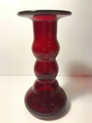 Vintage Hand Blown Ruby Red Art Glass Candle Stick Holder