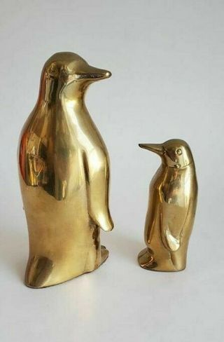 6 " Vtg Mid Century Modern Brass Tuxedo Penguin Sculpture Pair Us
