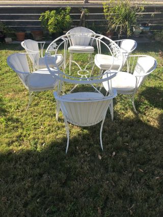Rare Russell Woodard Pinecrest Patio Set Table 6 Klismos Chairs