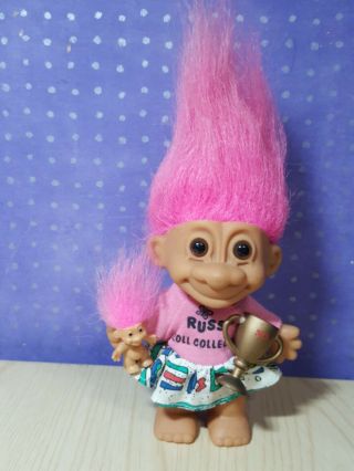 Rare Vintage Medium 4.  5 " Russ Troll No.  1 Russ Troll Collector Baby And Cup