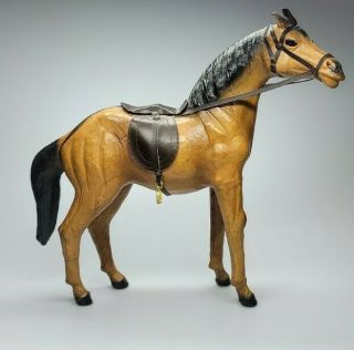 Antique Vintage Figure Leather Wrapped Horse Figurine Statue Equestrian 15x13.  75