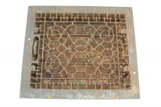 Antique Ornate Cast Iron Floor Vent Grate Register With Louvers Decorative