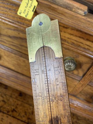 S42 Antique Stanley Rare Folding Rule Wood Ruler No.  6 Type 2 1859 - 1902 Boxwood 6