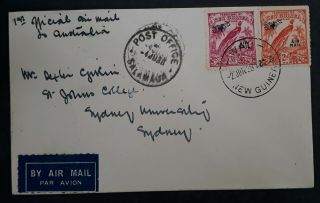 Rare 1938 Guinea 1st Airmail Cover Ties 2 Stamps Cancelled Wau