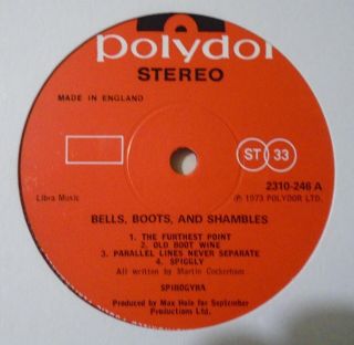 SPIROGYRA,  Bells,  Boots And Shambles.  Rare 1973 Vinyl LP in Ex.  2310 246. 3