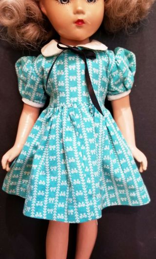 1950,  S Turquoise Doll Dress With Back Sash Fits 18 " Dolls No Doll Dress Only