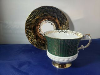 Vtg Elizabethan Green/gold Chintz English Bone China Teacup And Saucer