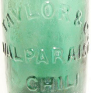 Rare Antique Green Soda Water Bottle Taylor Valparaiso Chile Sf Bottler