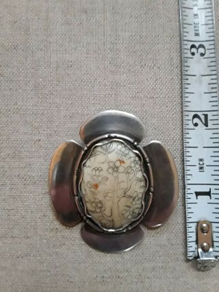 Vintage / Antique 925 Silver Handcarved Floral Motif Brooch Pin One Of A Kind