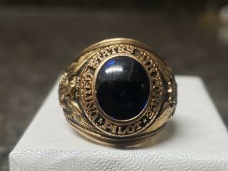Rare Vintage Us Air Force Pilot 10k Yellow Gold Ring Blue Stone Size 8.  5 To 9